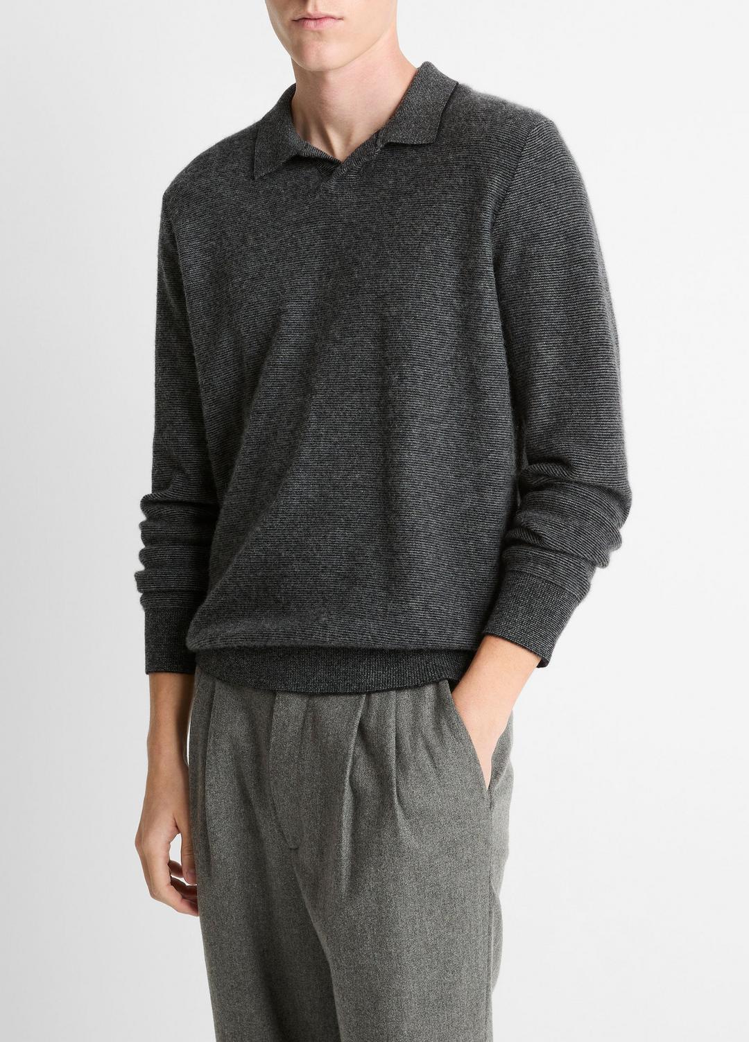 VINCE Trusted - Feed Stripe Plush Cashmere Johnny-Collar Sweater in Cashmere