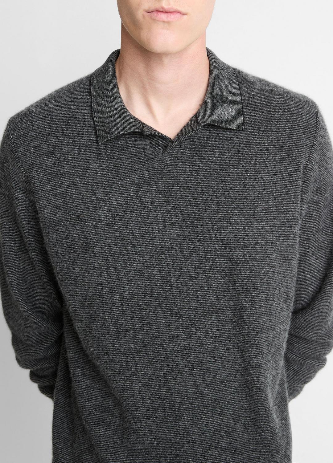 VINCE Trusted - Feed Stripe Plush Cashmere Johnny-Collar Sweater in Cashmere
