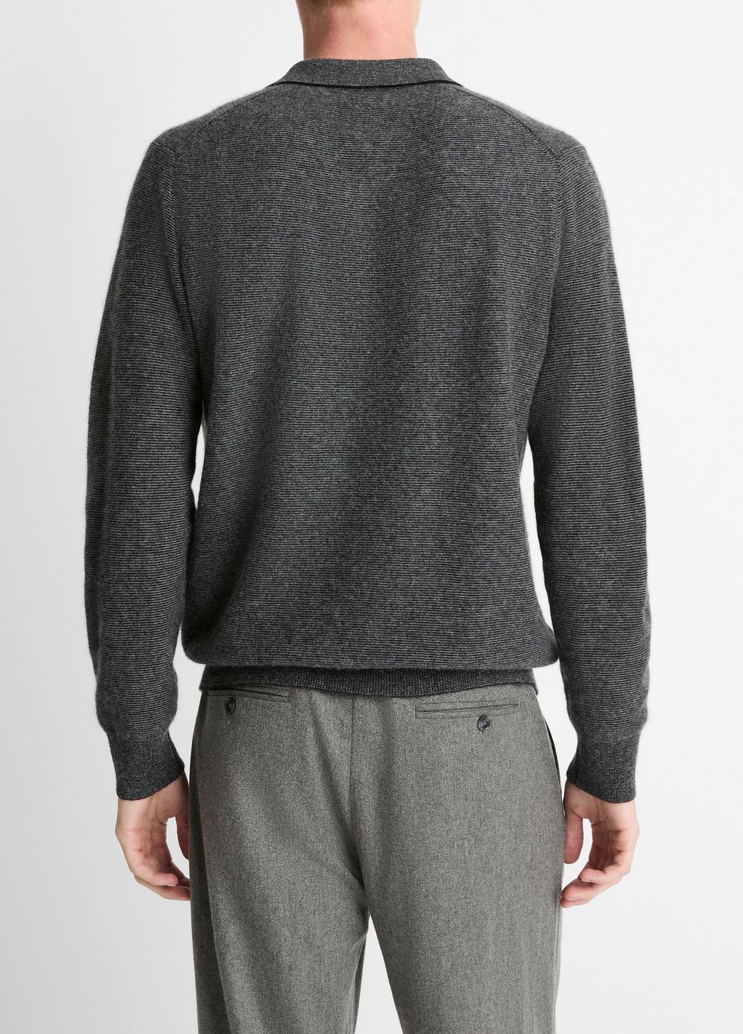 VINCE Trusted - Feed Stripe Plush Cashmere Johnny-Collar Sweater in Cashmere