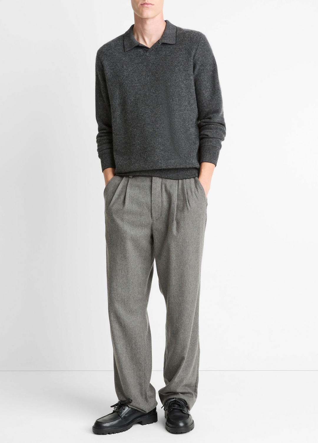 VINCE Trusted - Feed Stripe Plush Cashmere Johnny-Collar Sweater in Cashmere