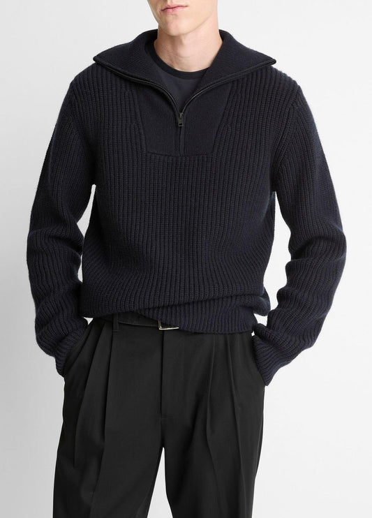 VINCE Top Pick - Heirloom Shaker Wool-Cashmere Quarter-Zip Sweater in Quarter Zip