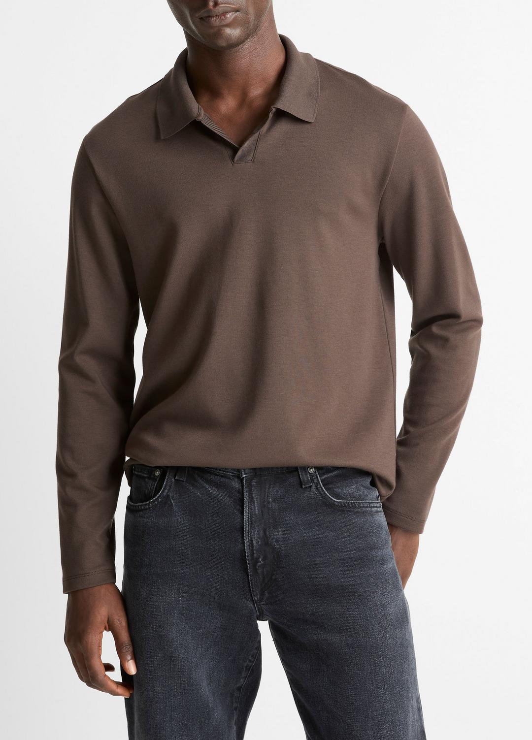 VINCE Exclusive - Milano Pima Cotton-Blend Johnny-Collar Shirt in Long Sleeve