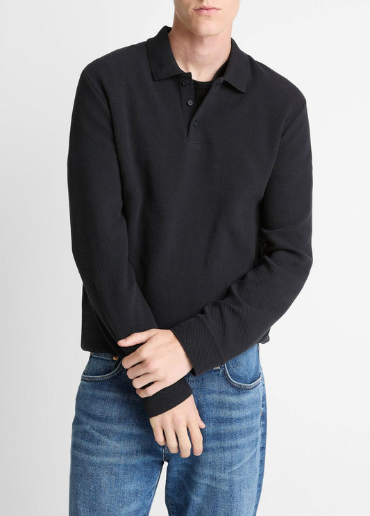 VINCE Value - Basket-Weave Cotton Long-Sleeve Polo Shirt in Henleys & Polos