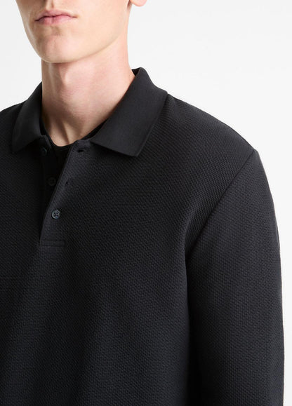 VINCE Value - Basket-Weave Cotton Long-Sleeve Polo Shirt in Henleys & Polos