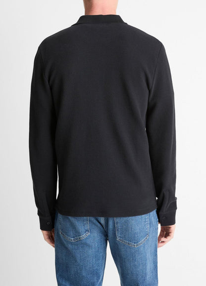 VINCE Value - Basket-Weave Cotton Long-Sleeve Polo Shirt in Henleys & Polos