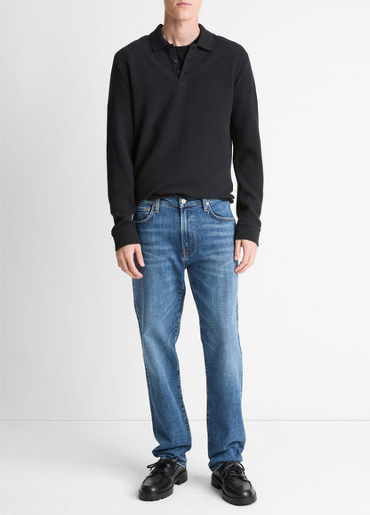 VINCE Value - Basket-Weave Cotton Long-Sleeve Polo Shirt in Henleys & Polos