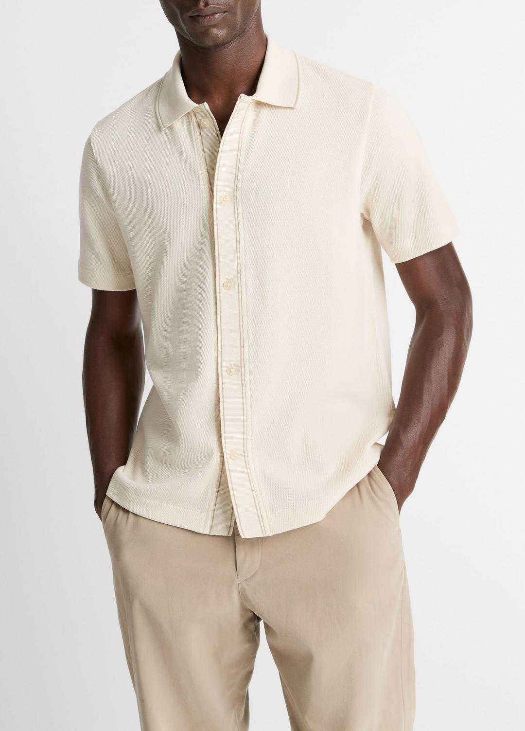 VINCE Latest - Jacquard-Knit Cotton Short-Sleeve Button-Front Shirt in Short Sleeve