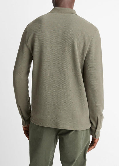 VINCE Classic - Basket-Weave Cotton Long-Sleeve Polo Shirt in Henleys & Polos