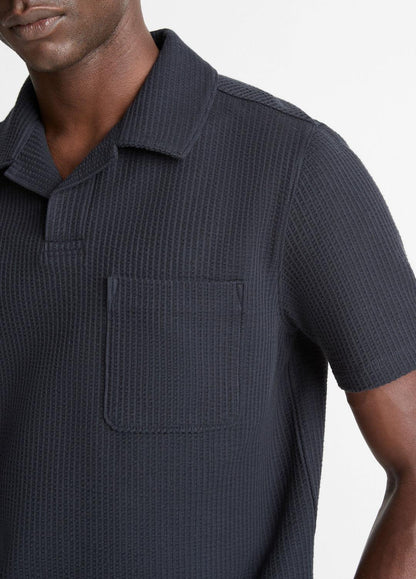 VINCE Popular - Seersucker-Knit Stretch-Cotton Short-Sleeve Johnny-Collar Shirt in Short Sleeve