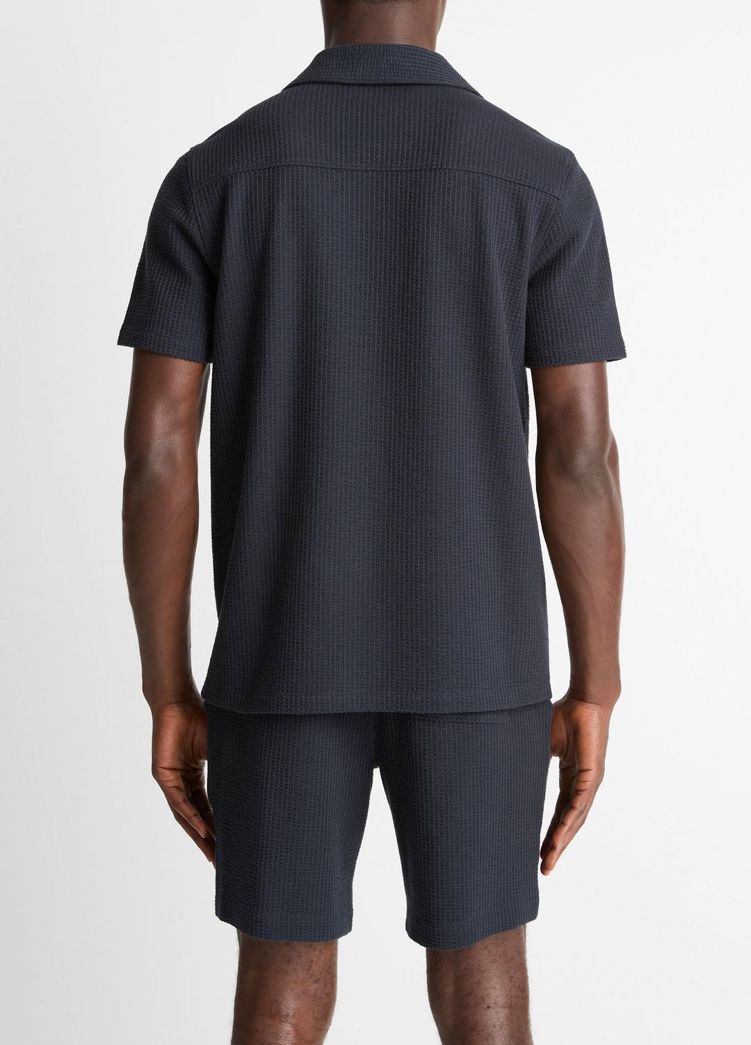 VINCE Popular - Seersucker-Knit Stretch-Cotton Short-Sleeve Johnny-Collar Shirt in Short Sleeve