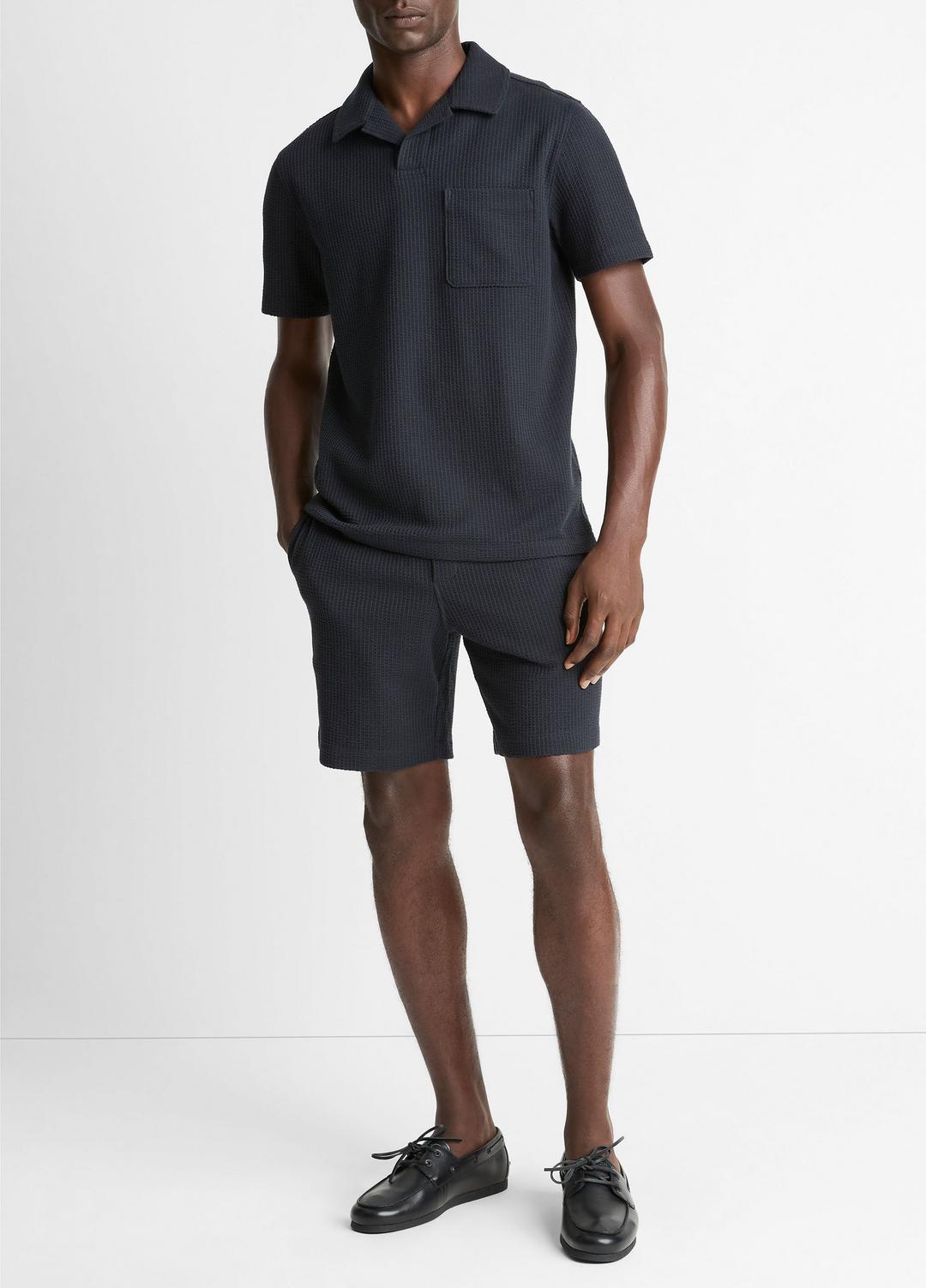 VINCE Popular - Seersucker-Knit Stretch-Cotton Short-Sleeve Johnny-Collar Shirt in Short Sleeve