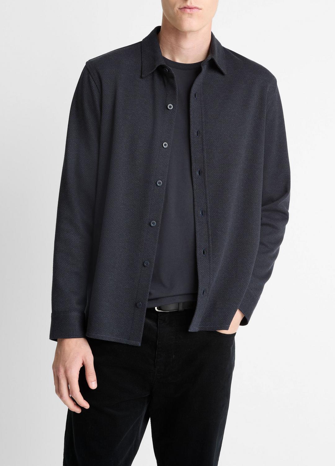 VINCE Featured - Herringbone Cotton-Blend Button-Front Shirt in Long Sleeve