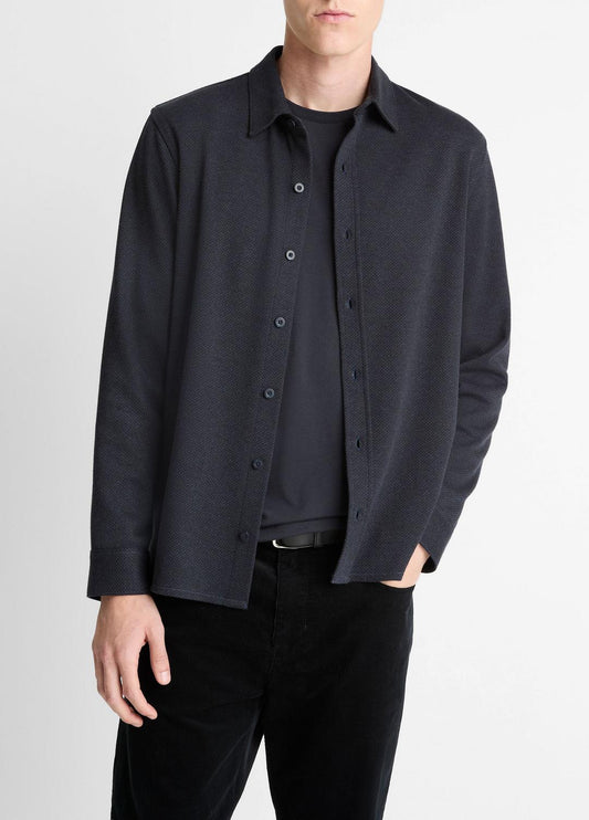 VINCE Featured - Herringbone Cotton-Blend Button-Front Shirt in Long Sleeve