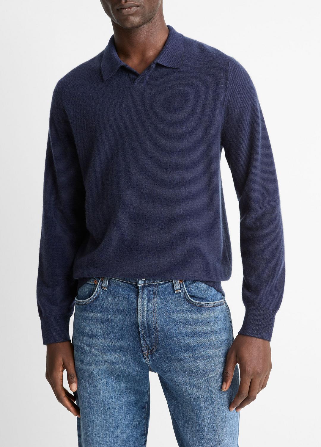 VINCE Best Seller - Feed Stripe Plush Cashmere Johnny-Collar Sweater in Cashmere