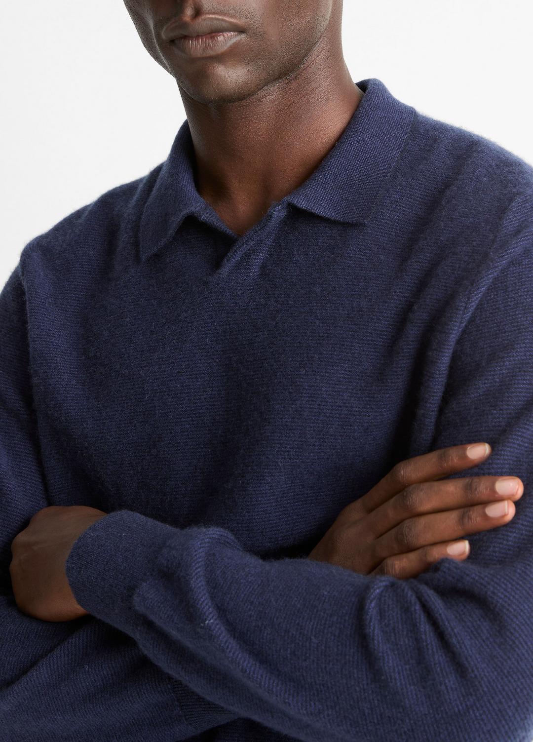 VINCE Best Seller - Feed Stripe Plush Cashmere Johnny-Collar Sweater in Cashmere