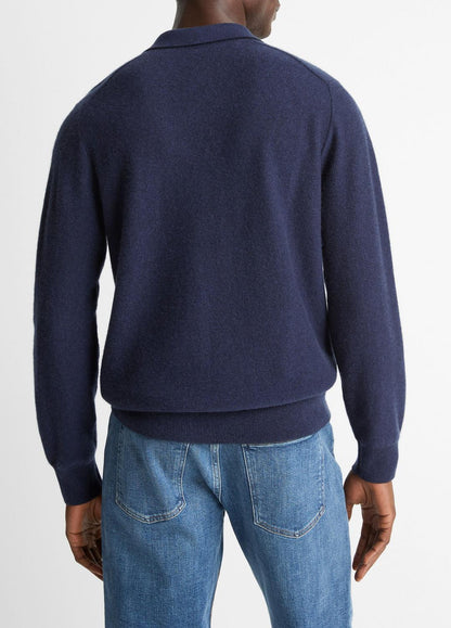 VINCE Best Seller - Feed Stripe Plush Cashmere Johnny-Collar Sweater in Cashmere