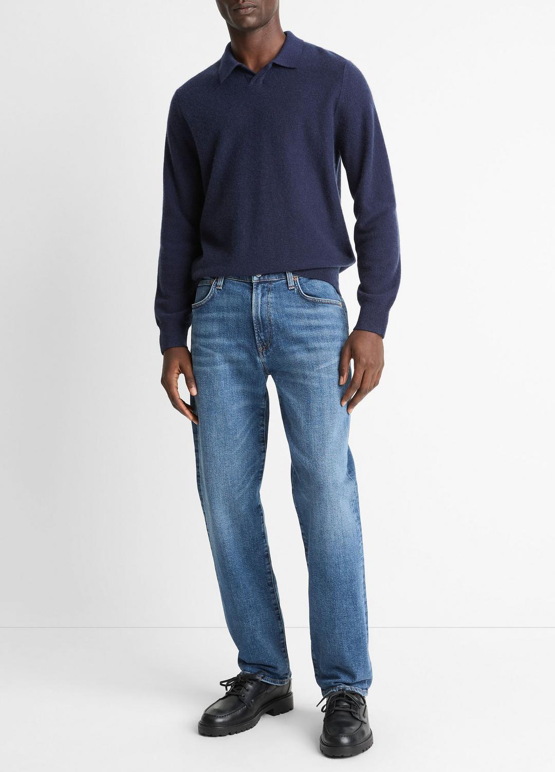 VINCE Best Seller - Feed Stripe Plush Cashmere Johnny-Collar Sweater in Cashmere