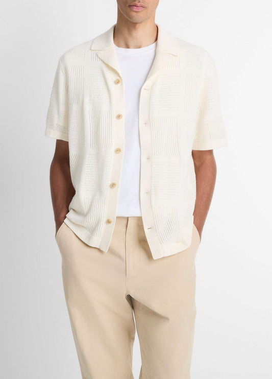 VINCE Exclusive - Patchwork Pointelle Short-Sleeve Shirt in Short Sleeve