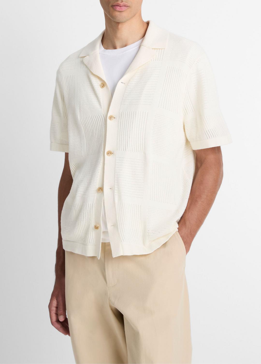 VINCE Exclusive - Patchwork Pointelle Short-Sleeve Shirt in Short Sleeve