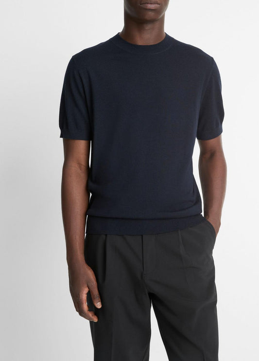 VINCE Recommended - Featherweight Merino Wool-Cashmere Short-Sleeve Sweater in Crew Neck