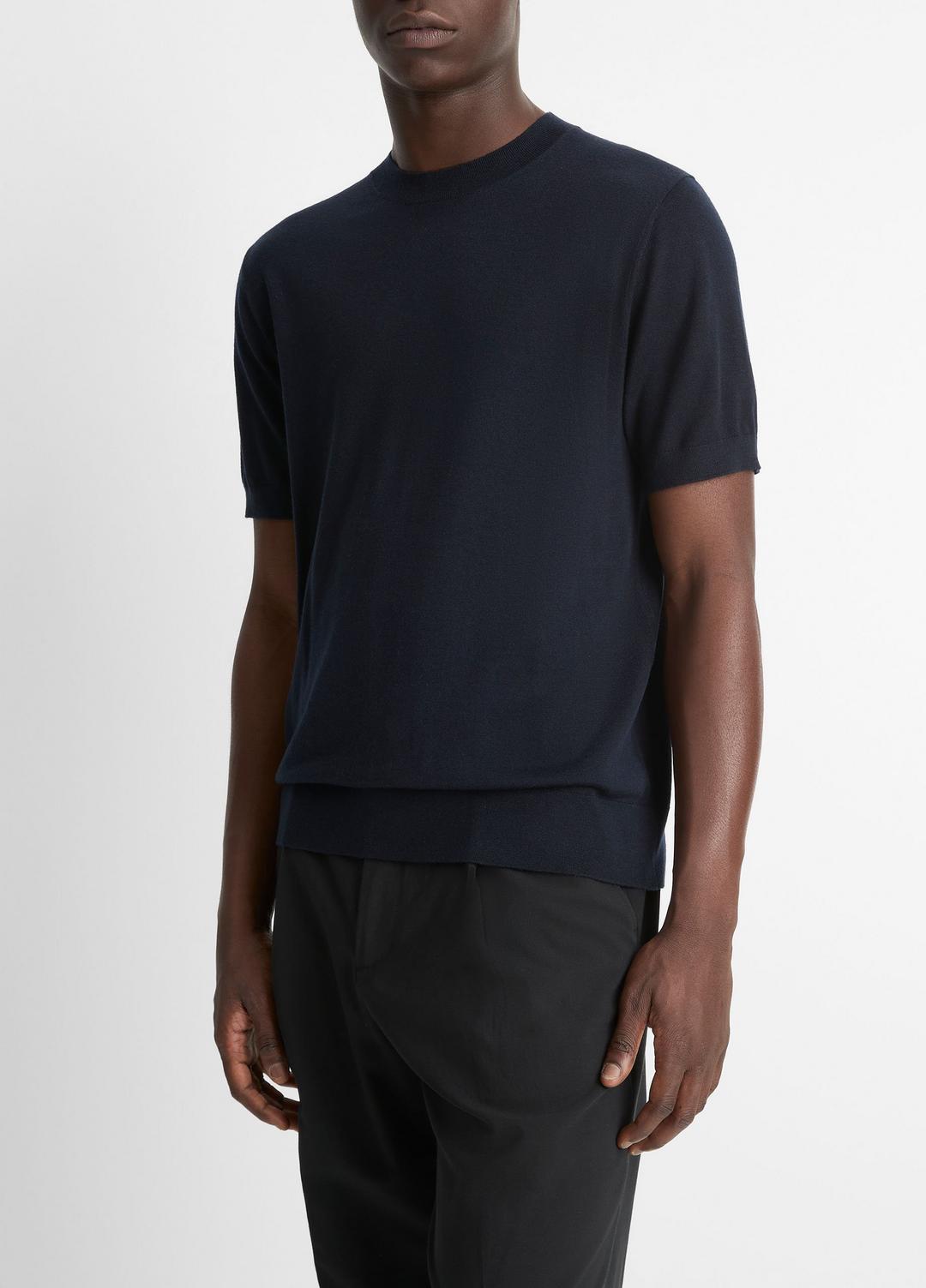 VINCE Recommended - Featherweight Merino Wool-Cashmere Short-Sleeve Sweater in Crew Neck