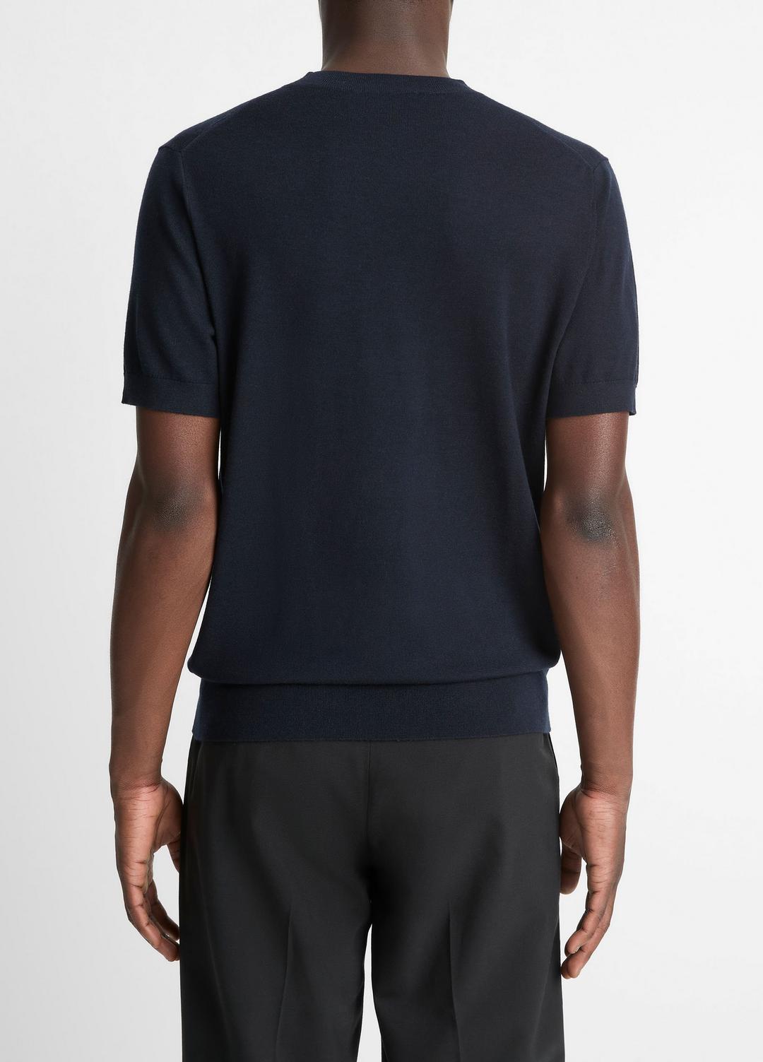VINCE Recommended - Featherweight Merino Wool-Cashmere Short-Sleeve Sweater in Crew Neck