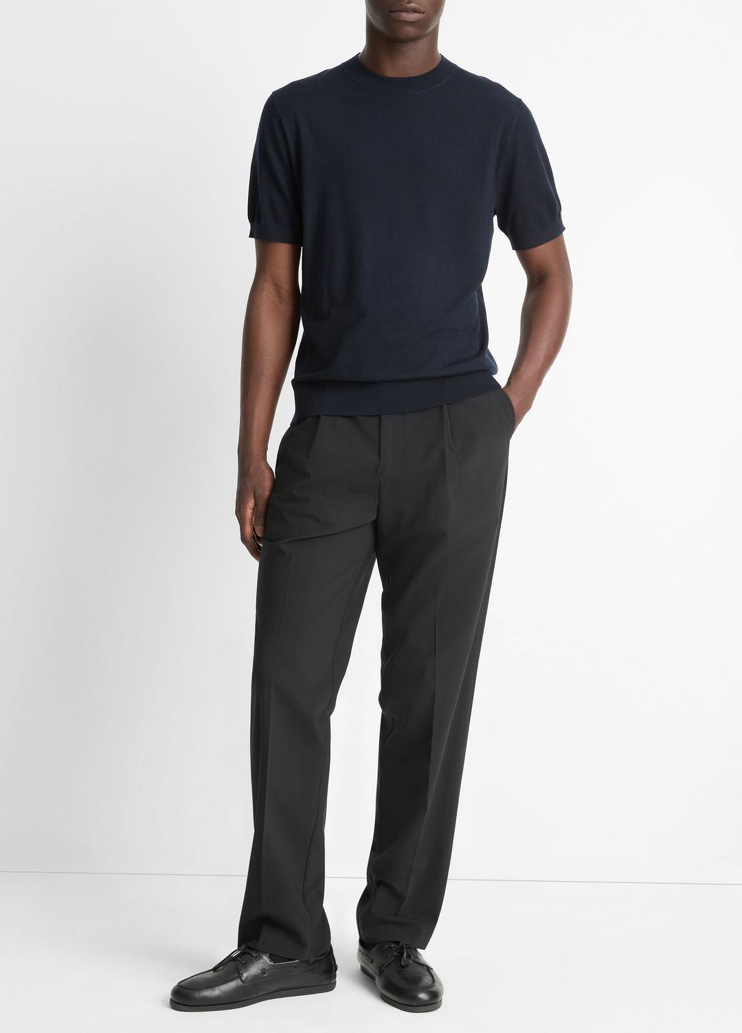 VINCE Recommended - Featherweight Merino Wool-Cashmere Short-Sleeve Sweater in Crew Neck