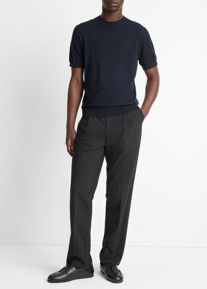 VINCE Recommended - Featherweight Merino Wool-Cashmere Short-Sleeve Sweater in Crew Neck