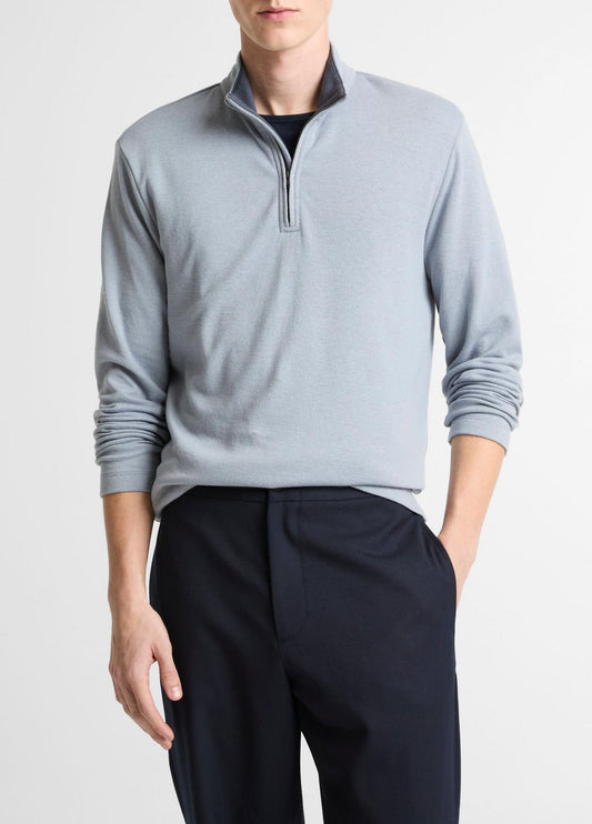 VINCE Popular - Double-Face Cotton-Blend Quarter-Zip Pullover in Quarter Zip