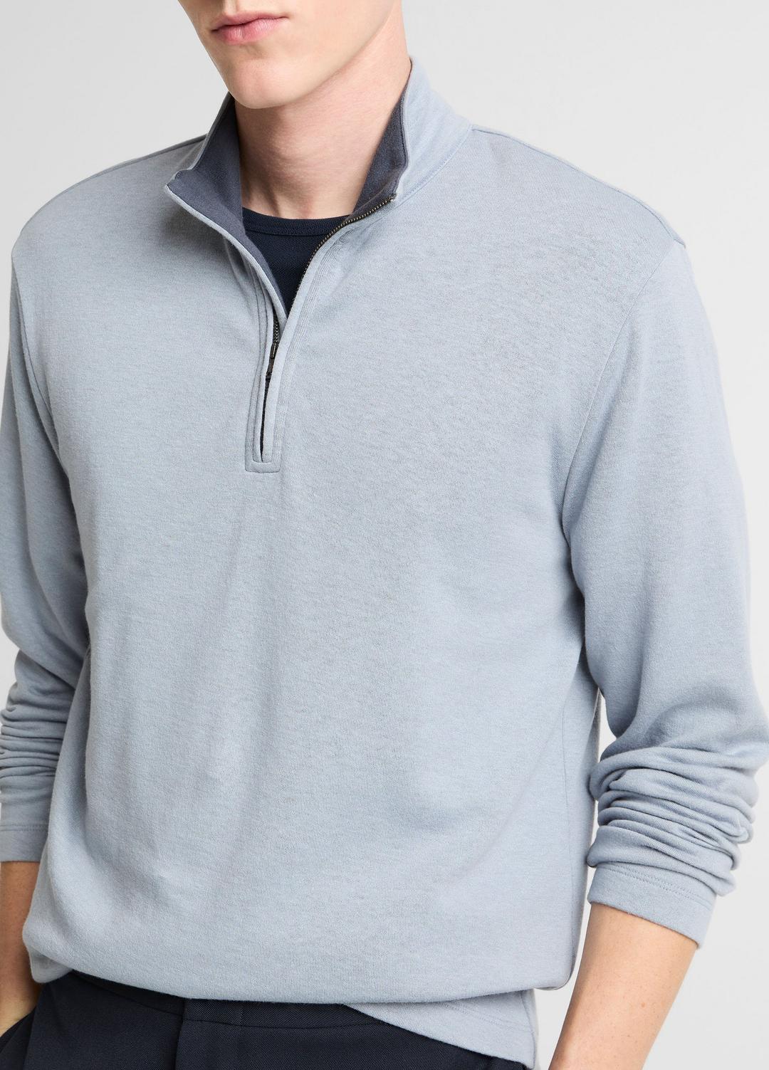 VINCE Popular - Double-Face Cotton-Blend Quarter-Zip Pullover in Quarter Zip