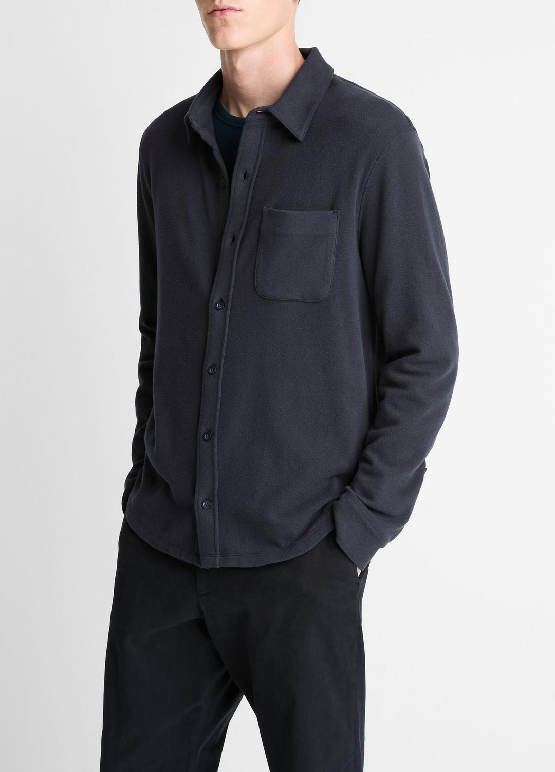 VINCE Everyday - Knit Cotton-Blend Button-Front Shirt in Long Sleeve