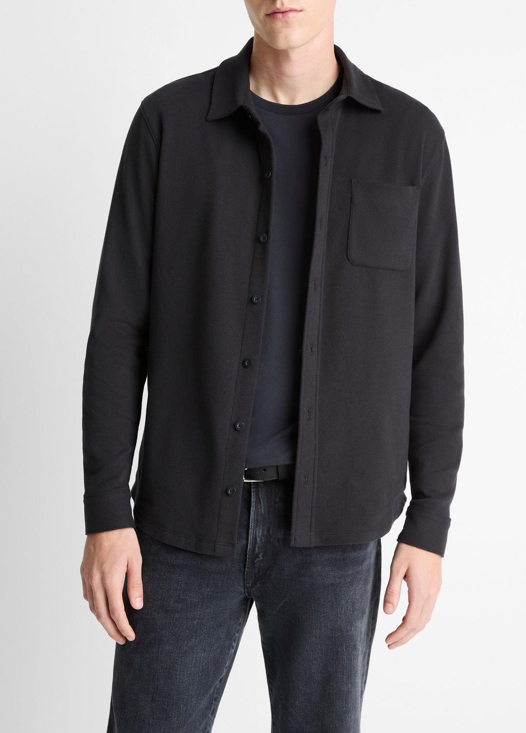 VINCE Essential - Knit Cotton-Blend Button-Front Shirt in Long Sleeve
