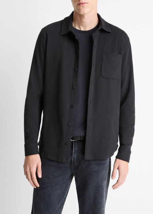 VINCE Essential - Knit Cotton-Blend Button-Front Shirt in Long Sleeve