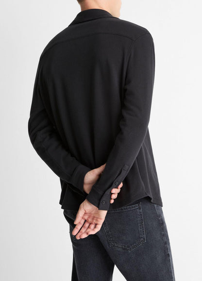 VINCE Essential - Knit Cotton-Blend Button-Front Shirt in Long Sleeve