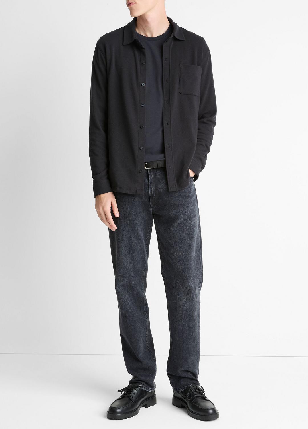 VINCE Essential - Knit Cotton-Blend Button-Front Shirt in Long Sleeve