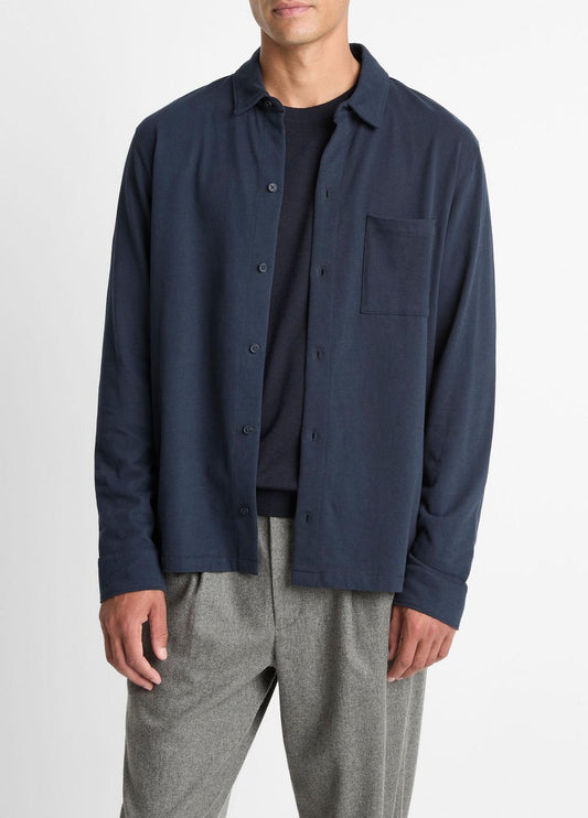 VINCE Trusted - Sueded Cotton Jersey Button-Front Shirt in Long Sleeve