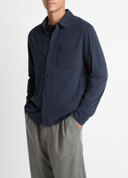 VINCE Trusted - Sueded Cotton Jersey Button-Front Shirt in Long Sleeve