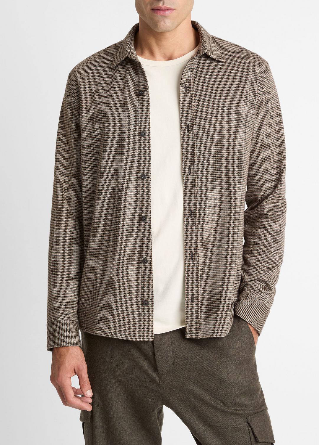 VINCE Trusted - Houndstooth Cotton-Blend Button-Front Shirt in Long Sleeve