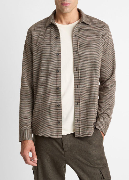 VINCE Trusted - Houndstooth Cotton-Blend Button-Front Shirt in Long Sleeve