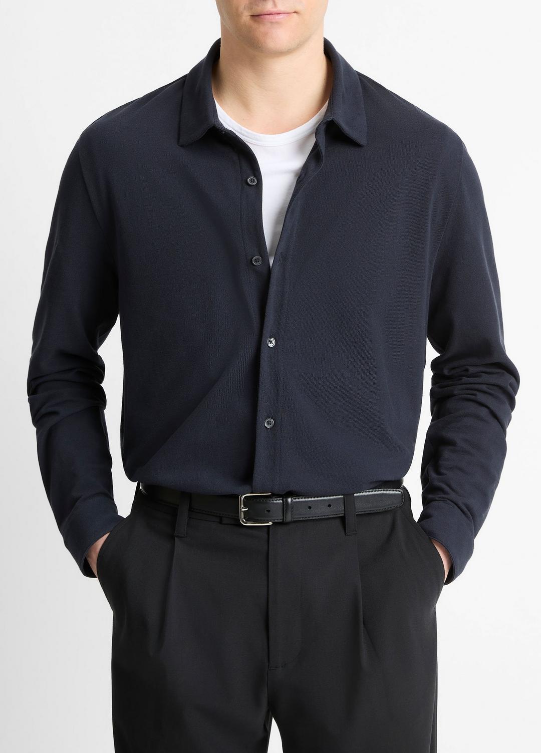 VINCE Trusted - Cotton Piqué Button-Front Shirt in Long Sleeve