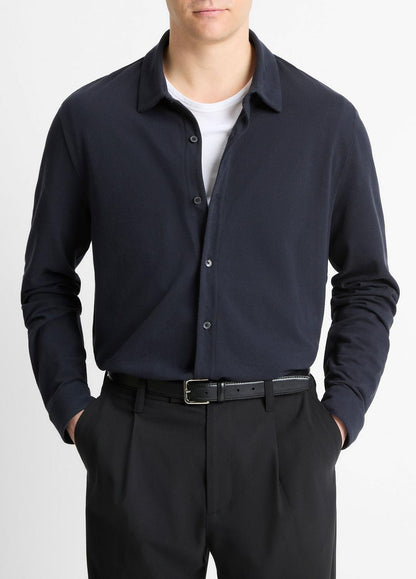 VINCE Trusted - Cotton Piqué Button-Front Shirt in Long Sleeve