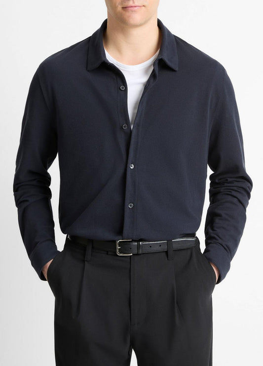 VINCE Trusted - Cotton Piqué Button-Front Shirt in Long Sleeve