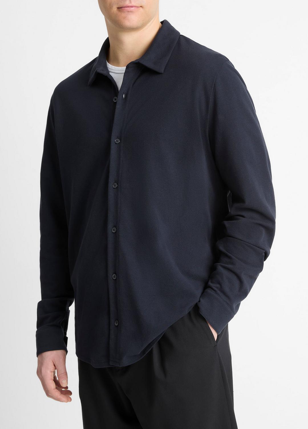 VINCE Trusted - Cotton Piqué Button-Front Shirt in Long Sleeve