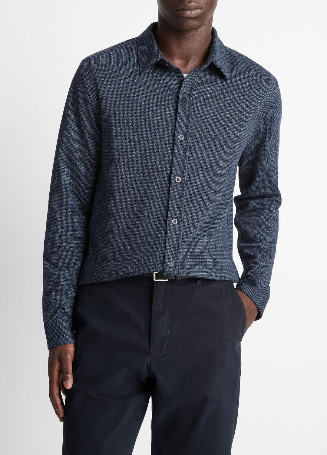 VINCE Best Price - Houndstooth Cotton-Blend Button-Front Shirt in Long Sleeve