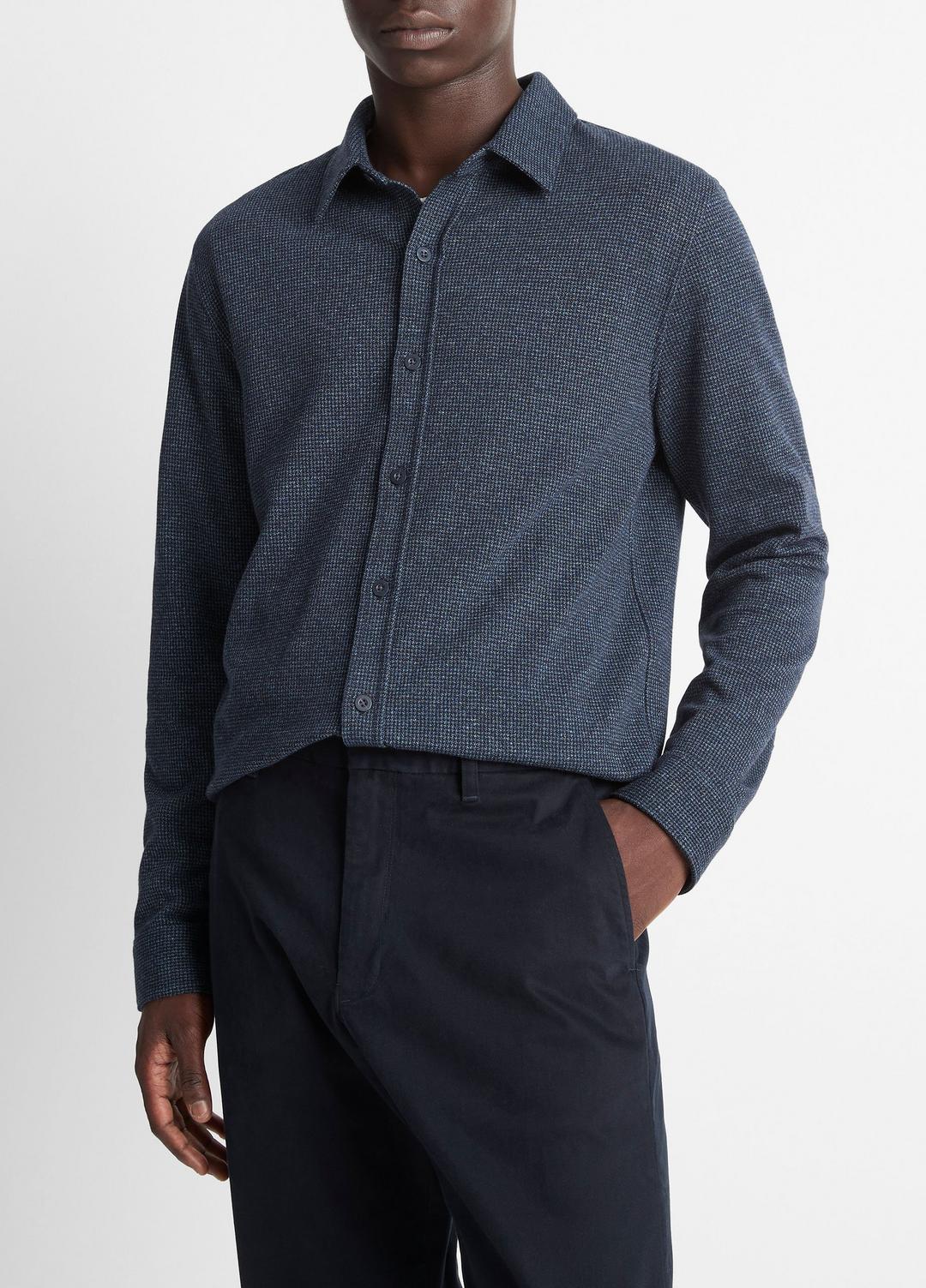 VINCE Best Price - Houndstooth Cotton-Blend Button-Front Shirt in Long Sleeve