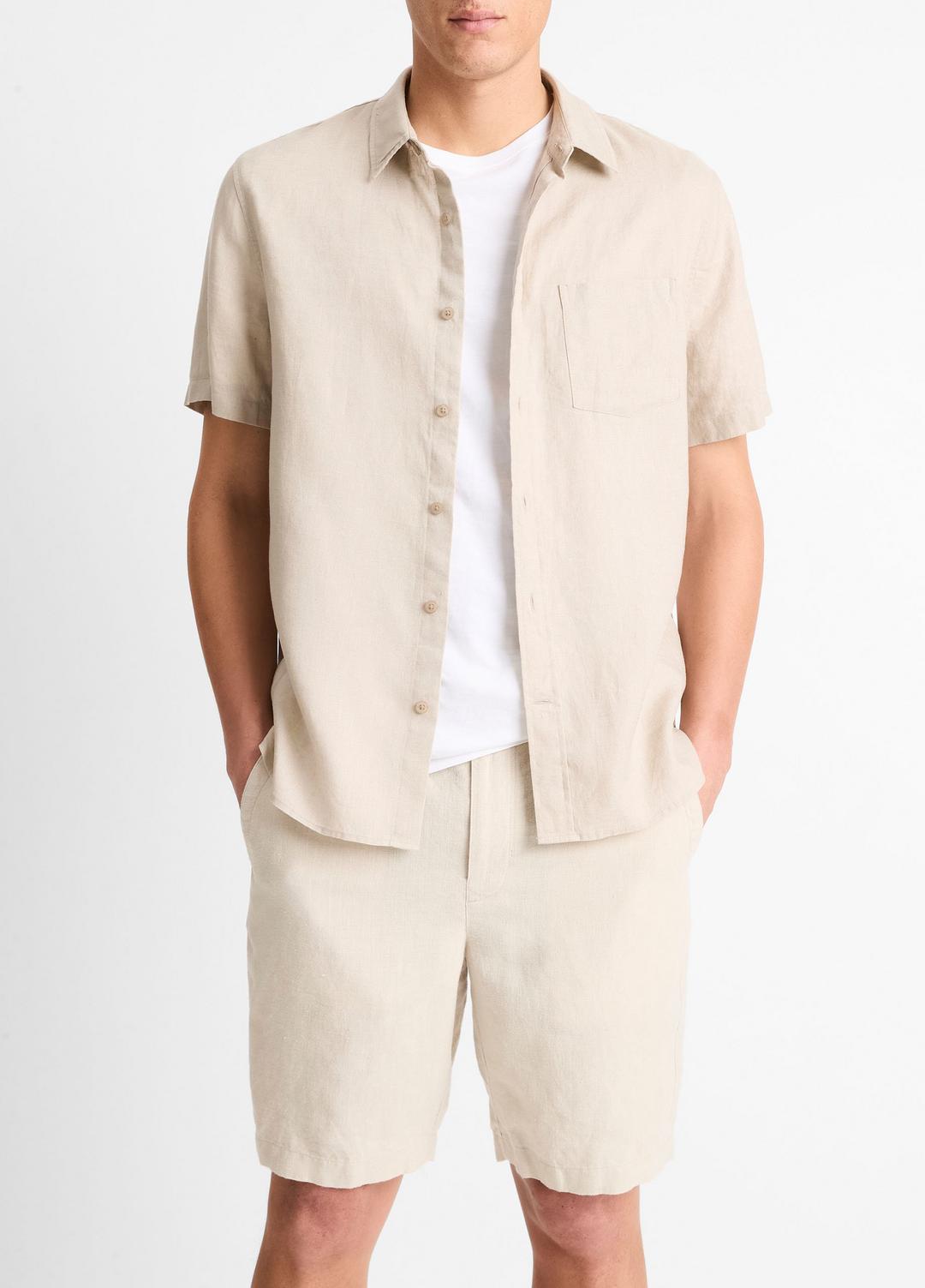 VINCE Special Offer - Linen Short-Sleeve Shirt in Short Sleeve