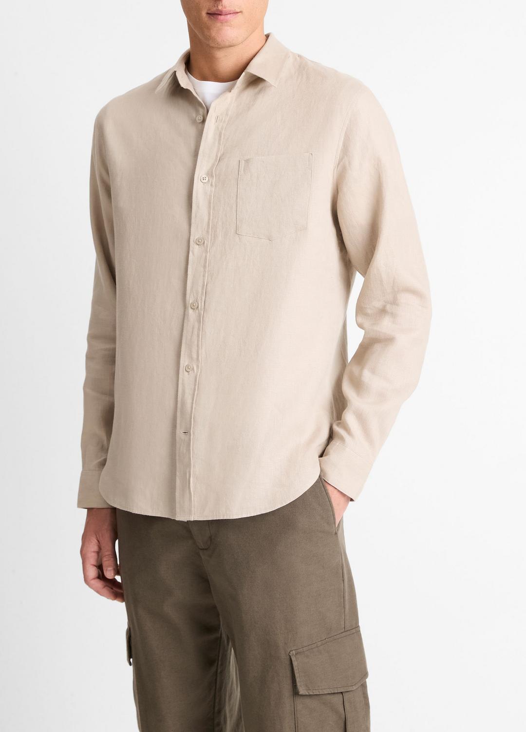 VINCE Popular - Linen Long-Sleeve Shirt in Long Sleeve