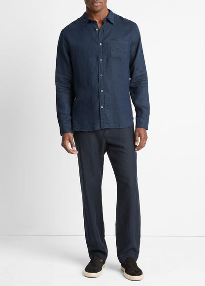 VINCE Hot Sale - Linen Long-Sleeve Shirt in Long Sleeve