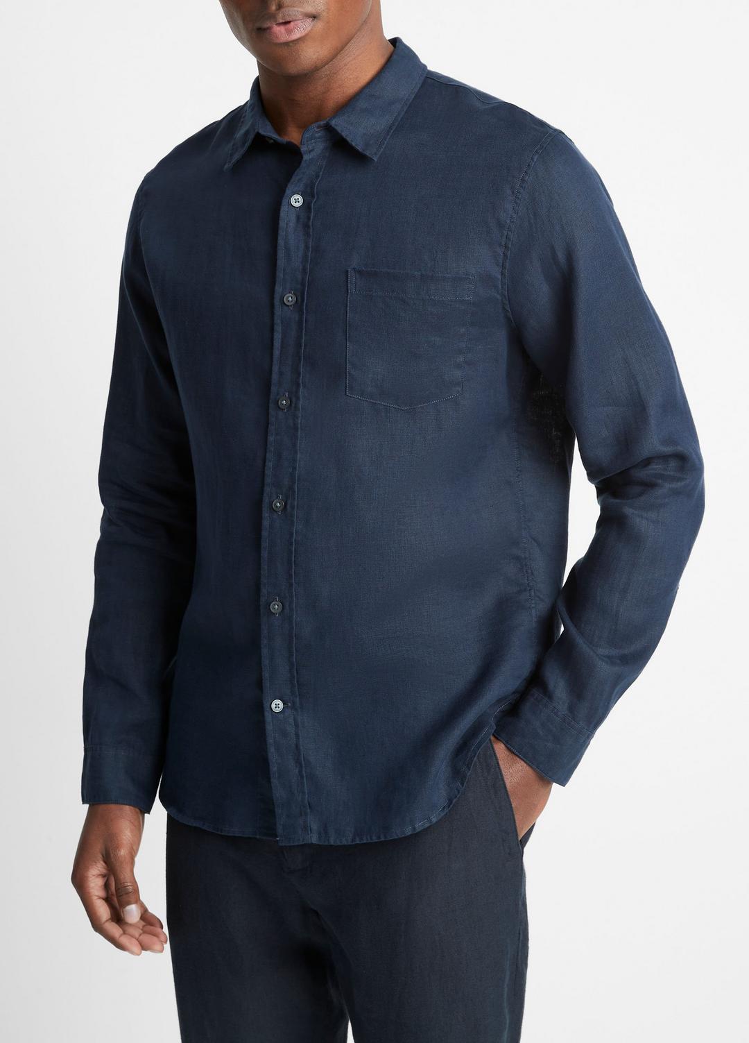 VINCE Hot Sale - Linen Long-Sleeve Shirt in Long Sleeve