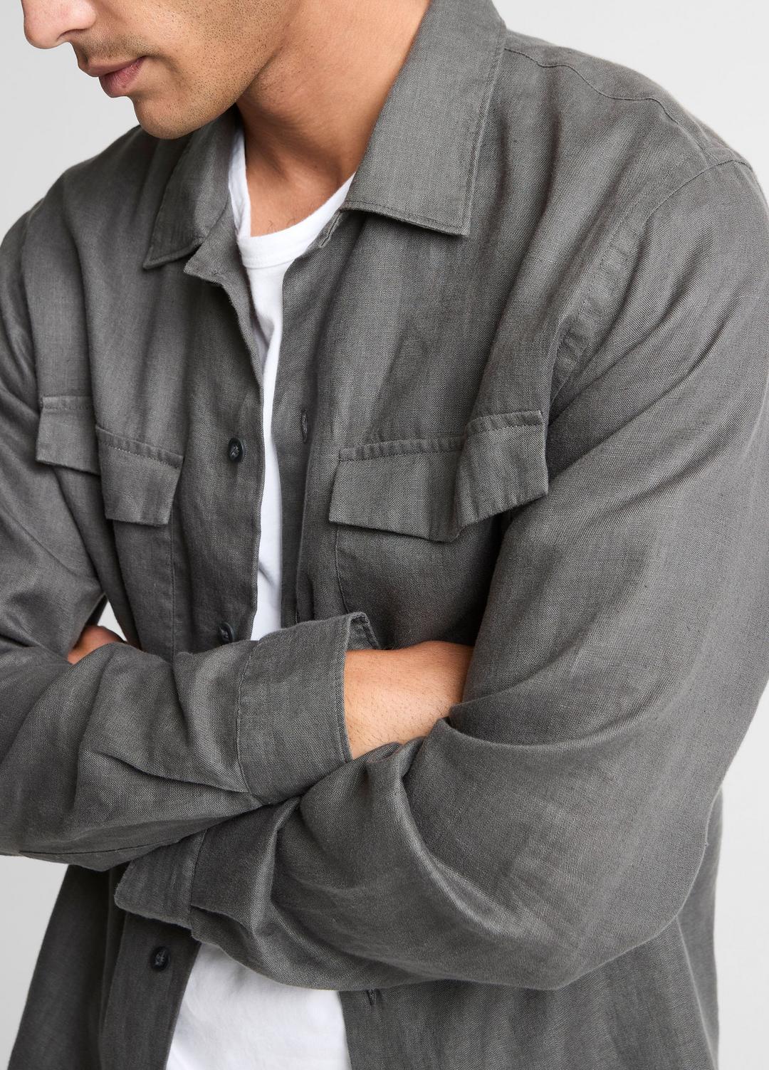 VINCE Hot Sale - Linen Garage Shirt  in Long Sleeve